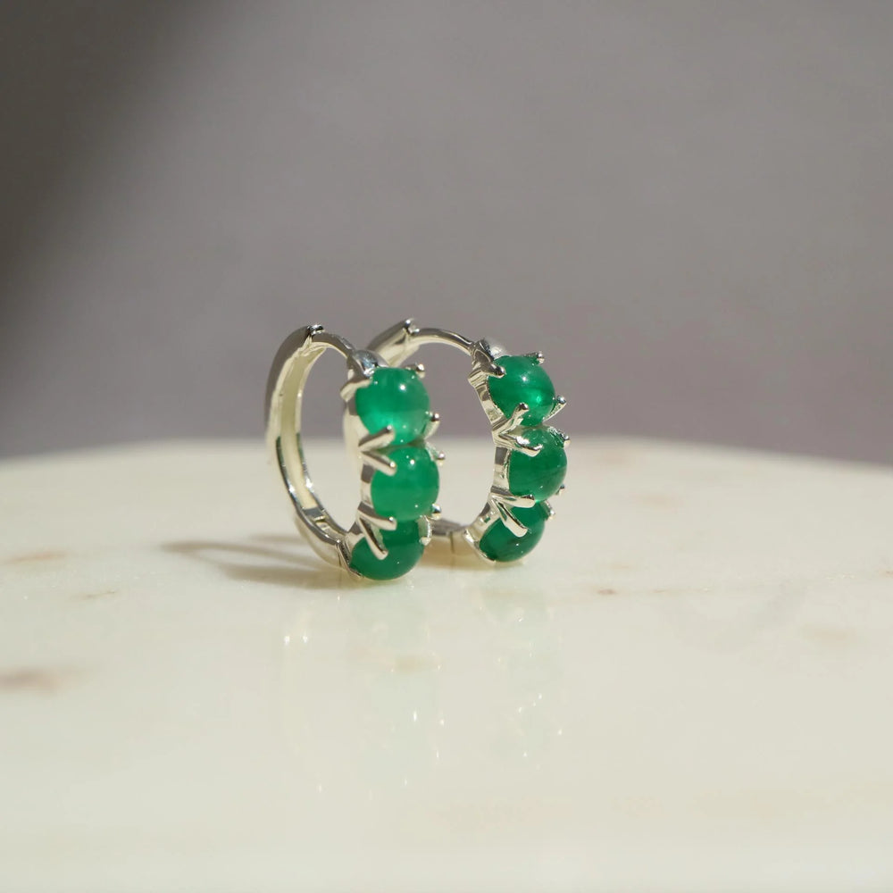 zambian emerald silver huggie hoop earrings 