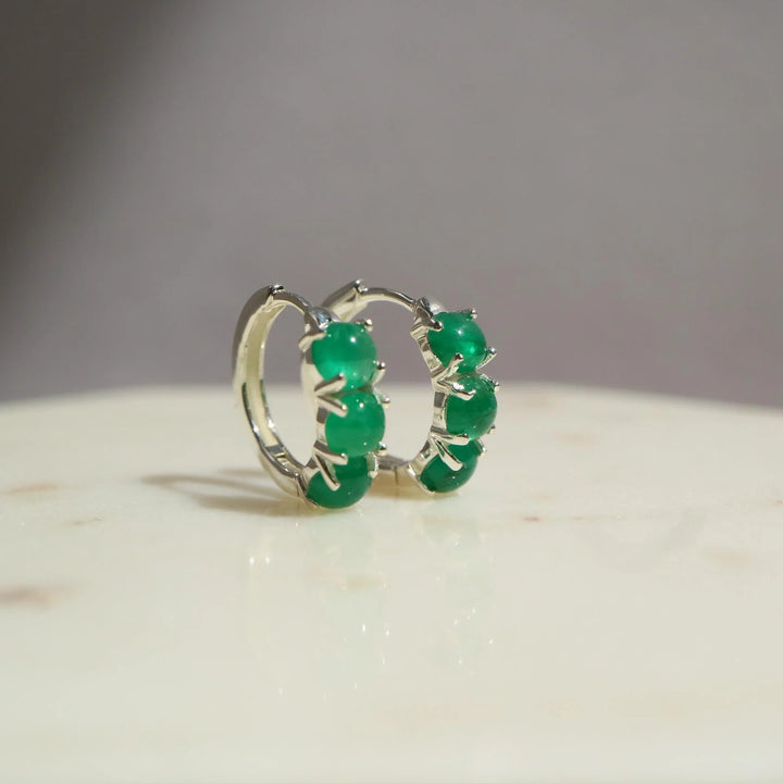 zambian emerald silver huggie hoop earrings 