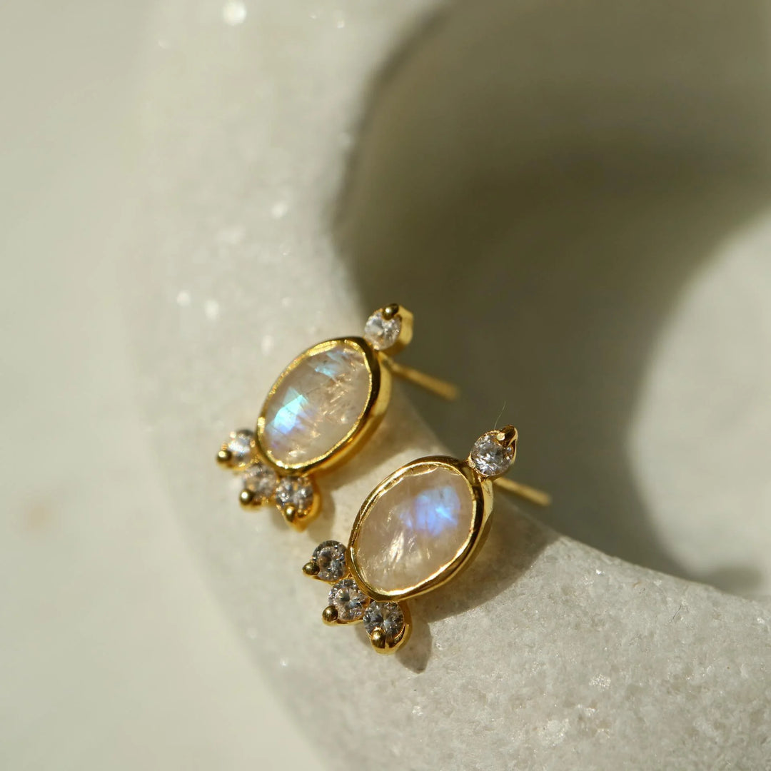 Organic Rose Cut Moonstone Gold Earrings 