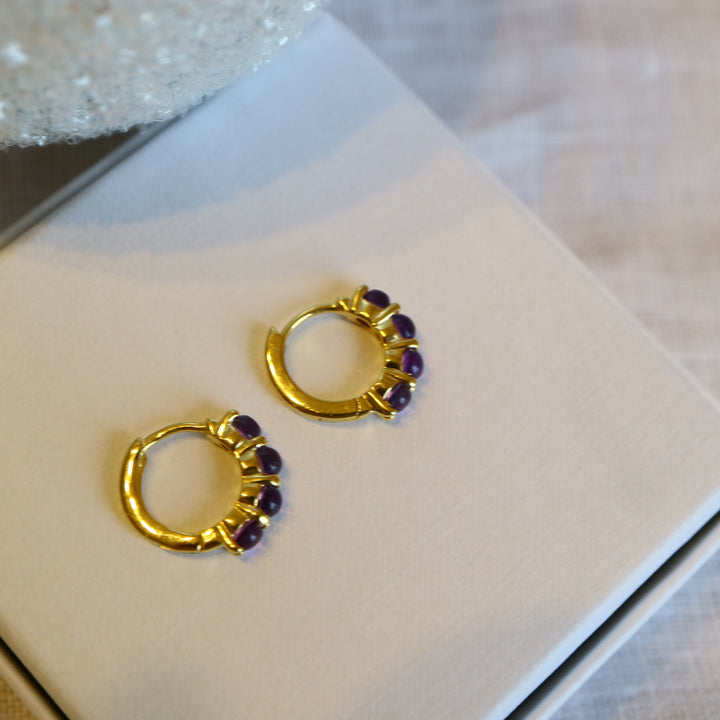 Amethyst Huggie hoops Gold dainty gemstone Earrings