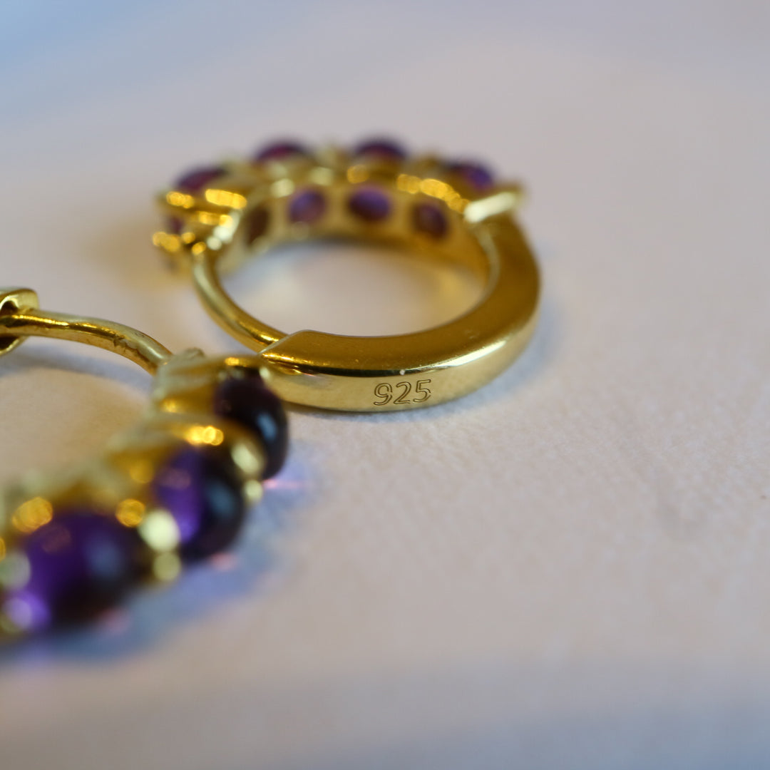 Amethyst Huggie hoops Gold dainty gemstone Earrings
