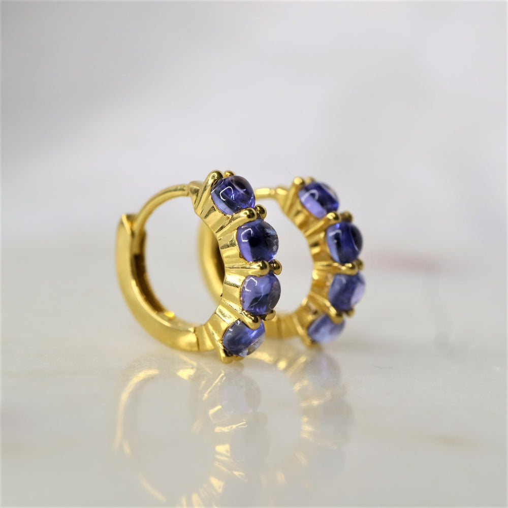 Natural Tanzanite Gold Vermeil Huggie hoops gemstone Earrings