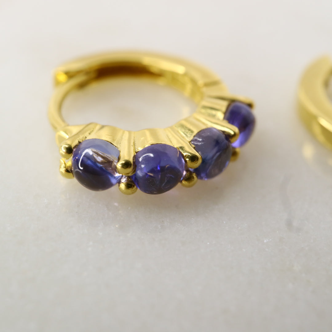 Natural Tanzanite Silver Huggie Earrings