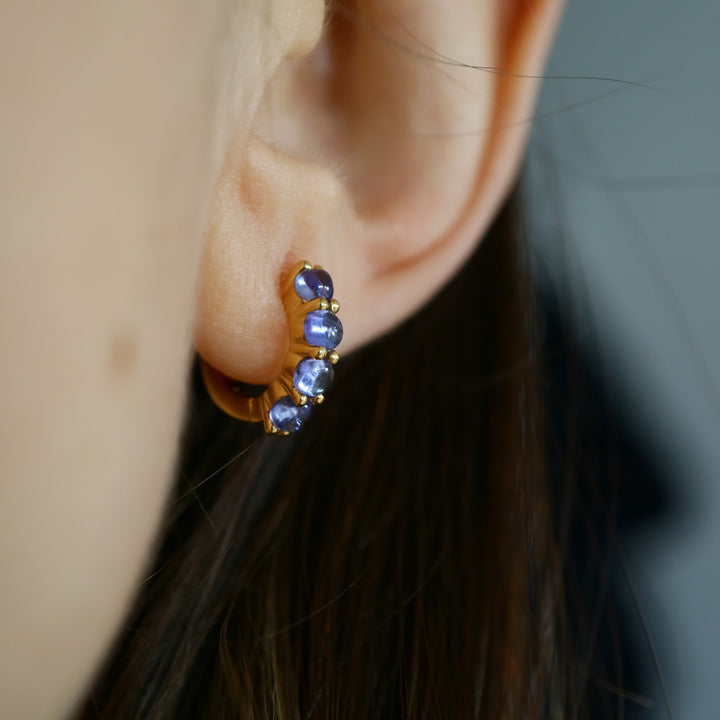 Natural Tanzanite Silver Huggie Earrings