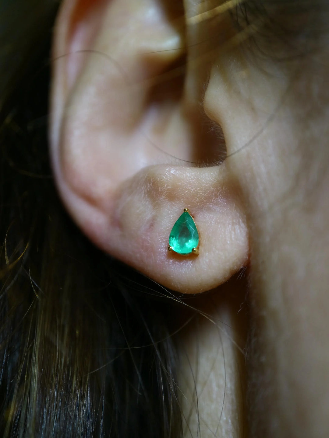Pear Cut Zambian Emerald Gold Stud Earrings