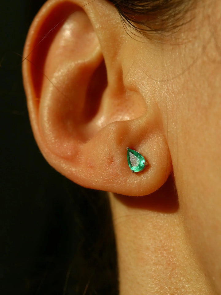 Pear Cut Zambian Emerald Silver Stud Earrings