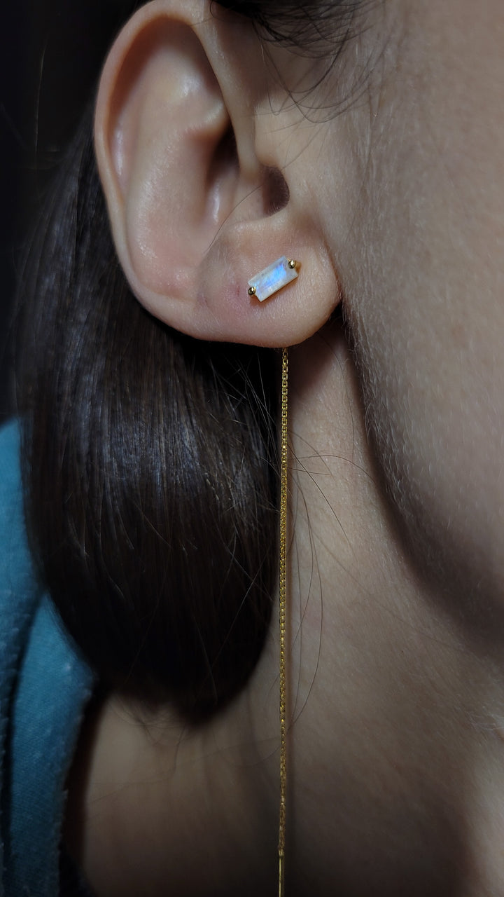 Rainbow Moonstone Threader Chain Gold cartilage helix Earrings