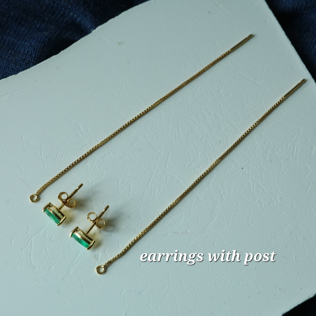 natural zambian green emerald marquise cut sterling silver 14K gold vermeil chain threader earrings