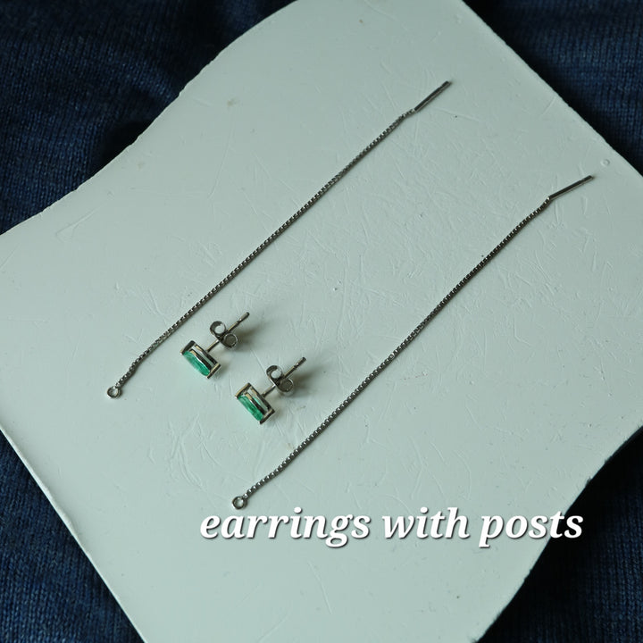 natural zambian green emerald marquise cut sterling silver chain threader earrings