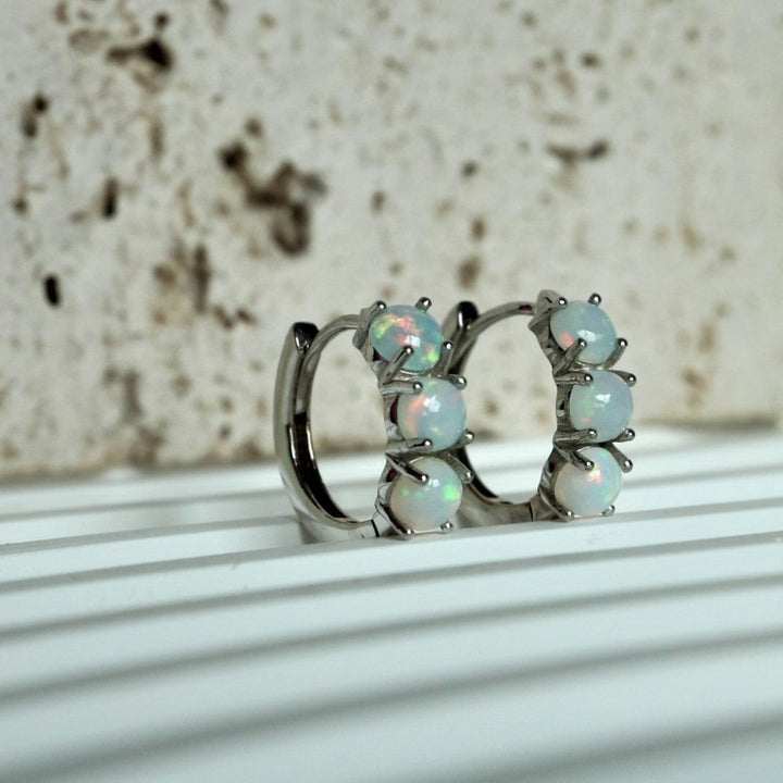 Ethiopian Opal Silver Hoop Earrings