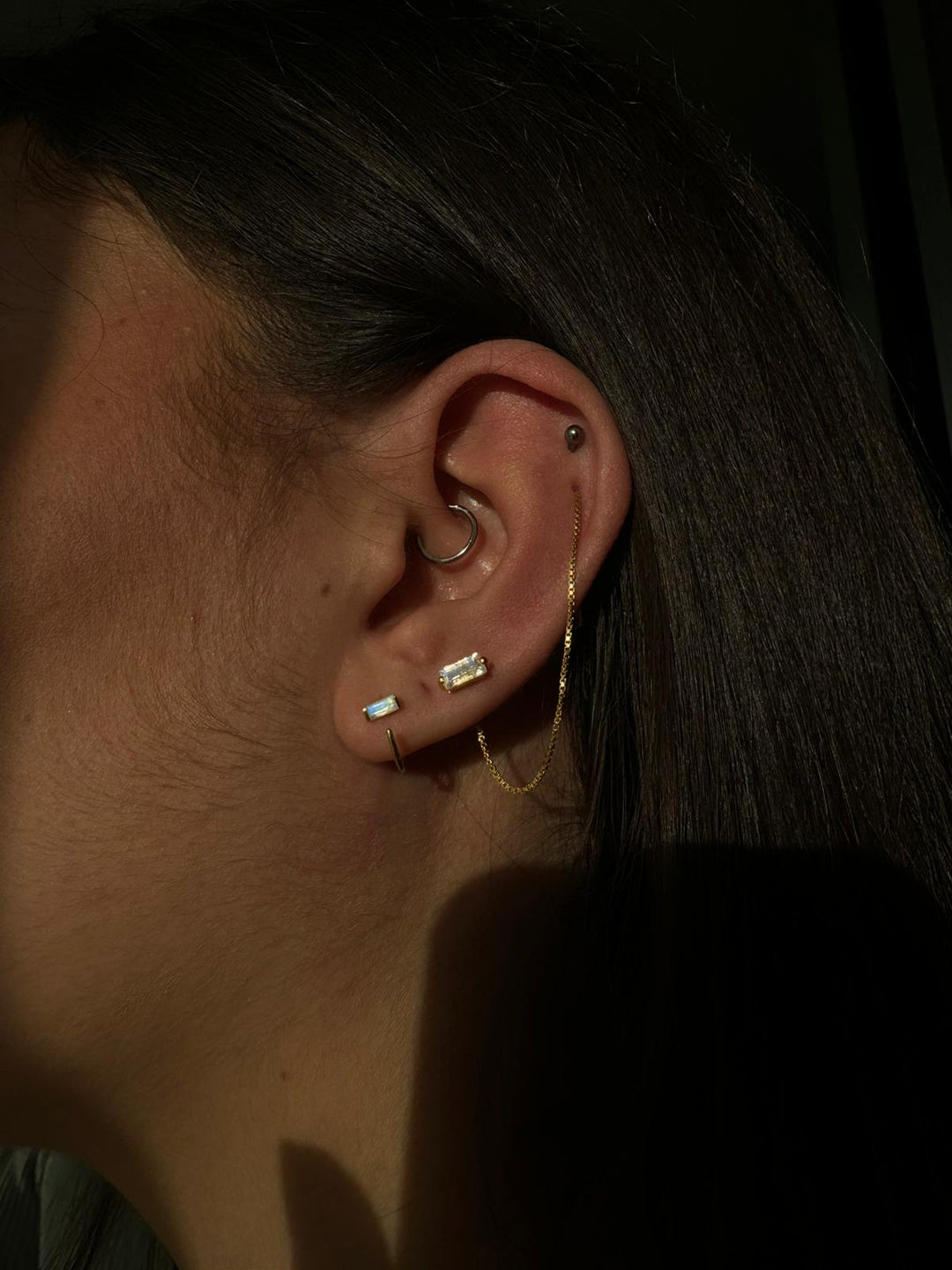 Moonstone Threader Chain Silver Earrings