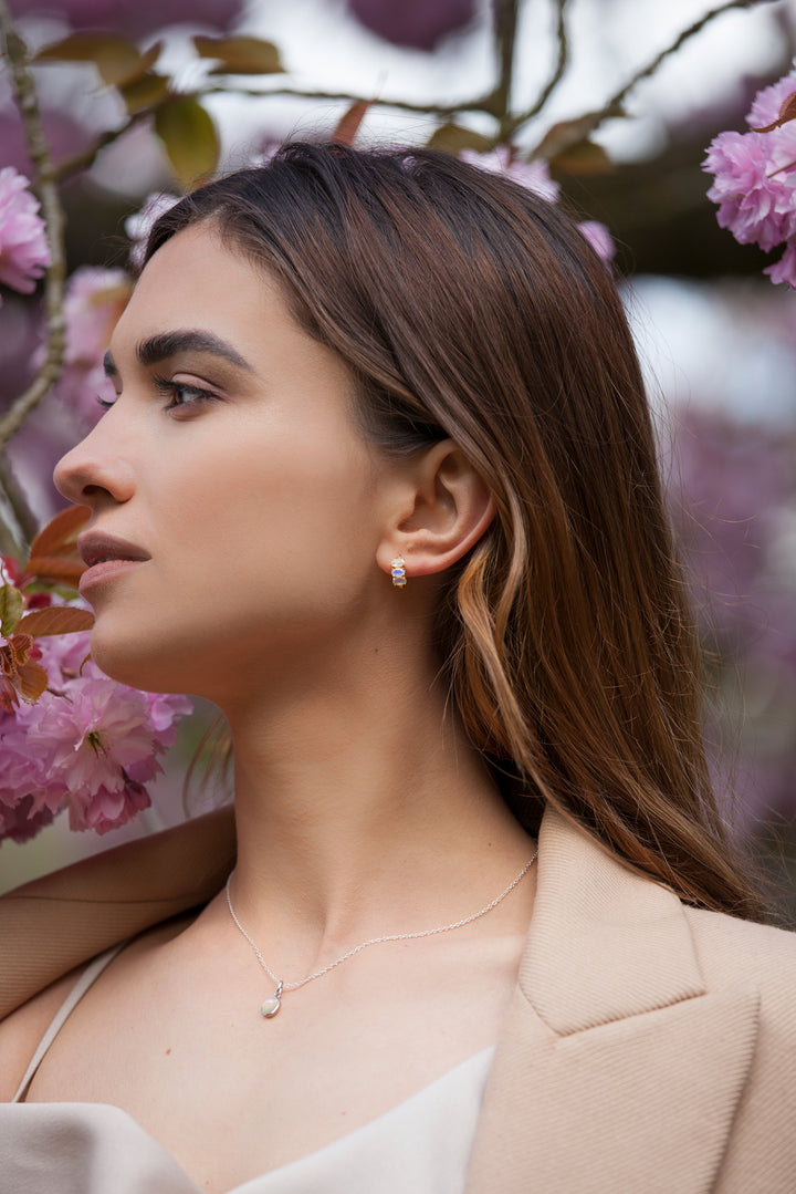 ethiopian opal sterling silver huggie hoop earrings dainty gemstone 