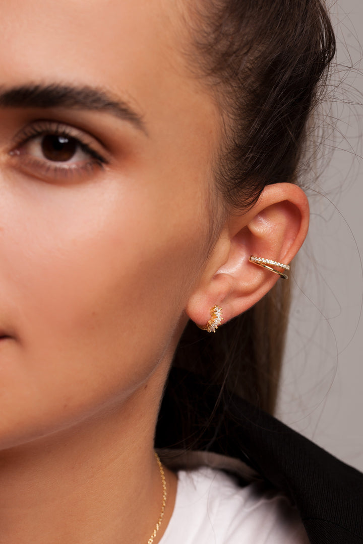 Baguette CZ Gold Huggie Earrings