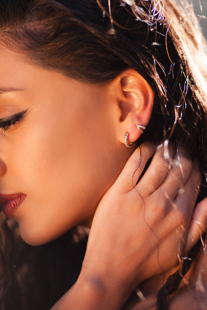 Dainty Double Silver  Huggie Hoop  Earrings