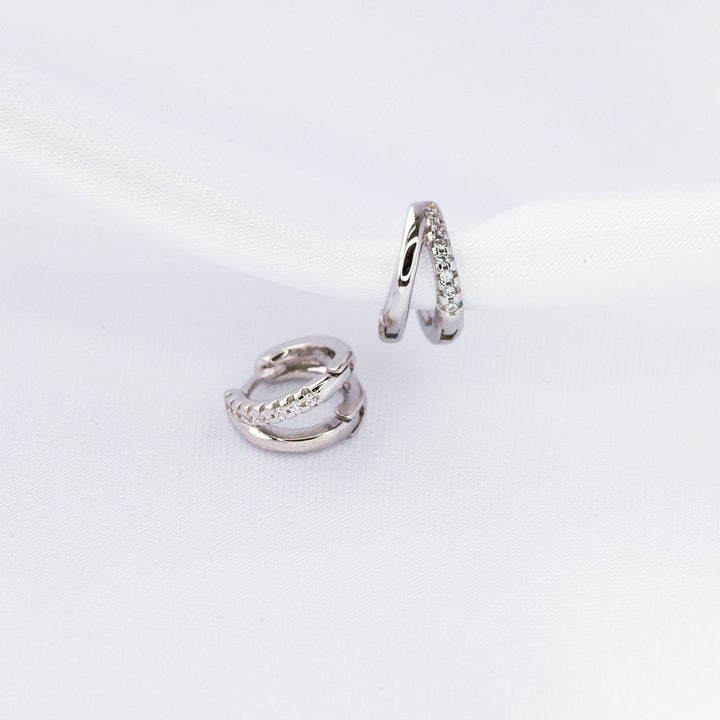 Dainty Double Silver  Huggie Hoop  Earrings