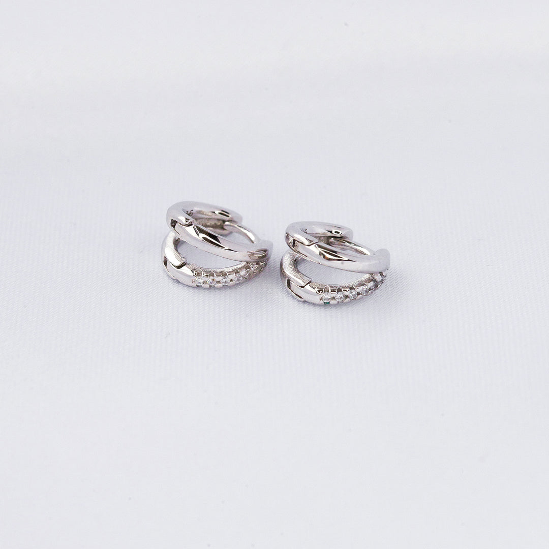 Dainty Double Silver  Huggie Hoop  Earrings