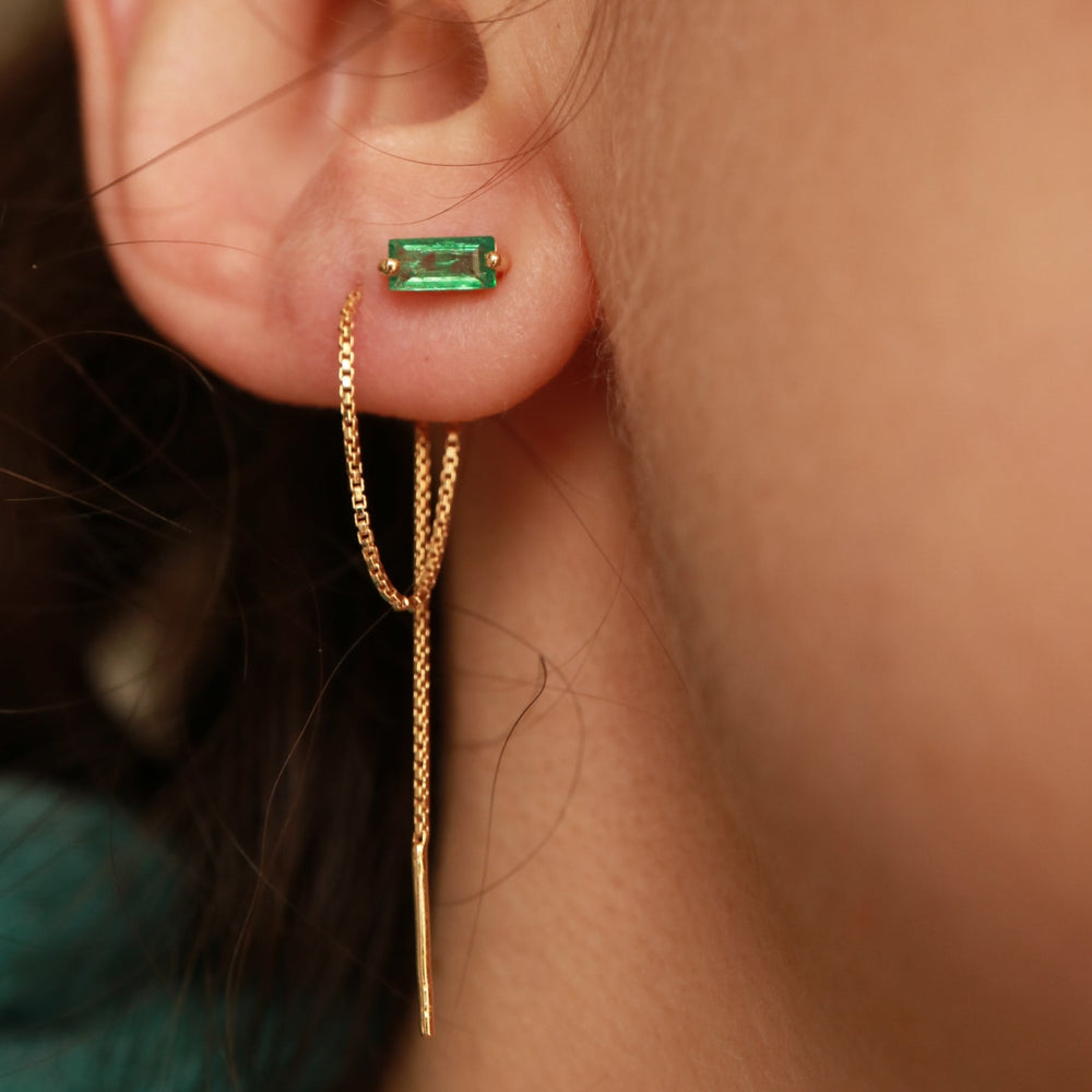 Natural zambian Emerald Threader Chain Gold cartilage helix Earrings