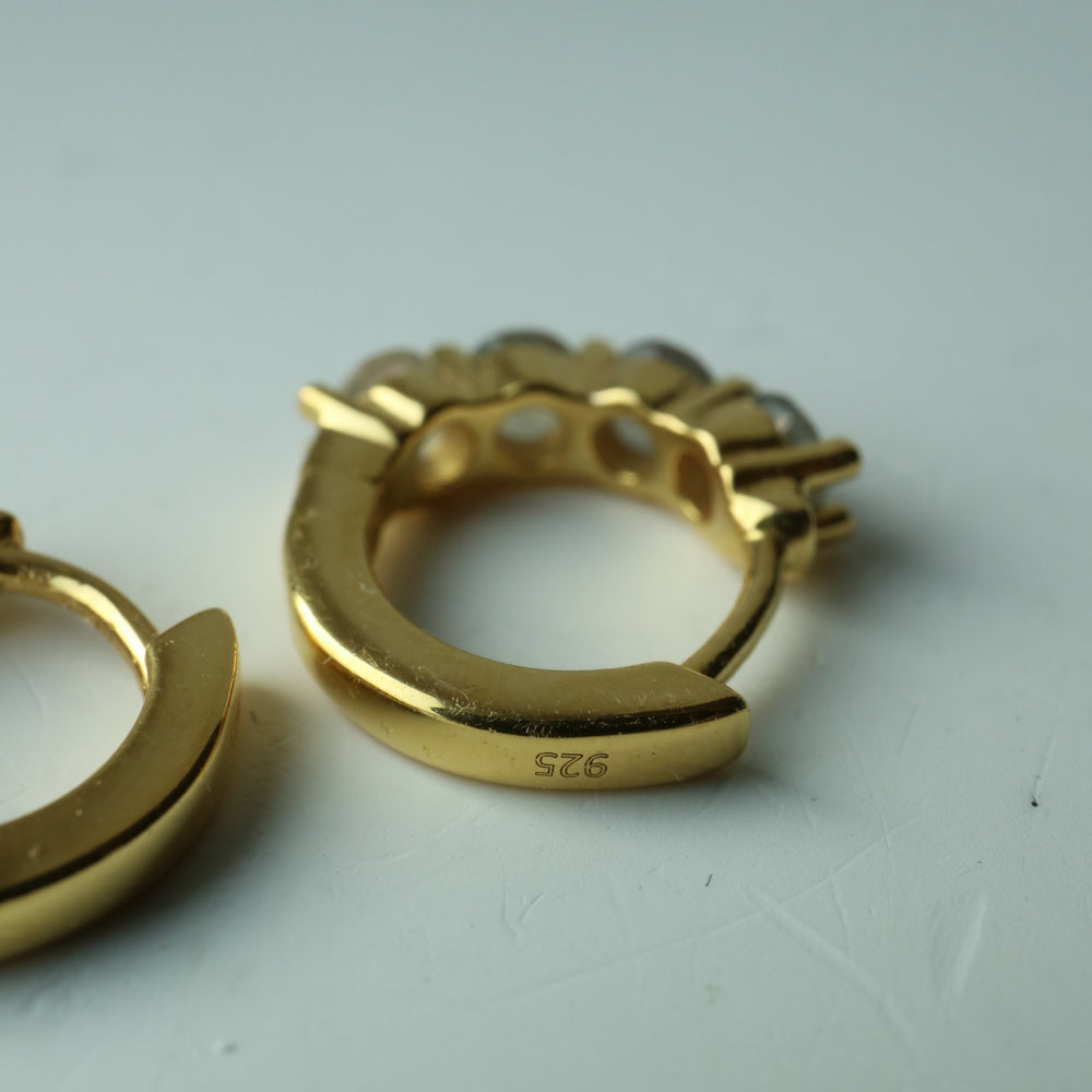 Natural labradorite gold vermeil over silver dainty huggie hoop earrings 