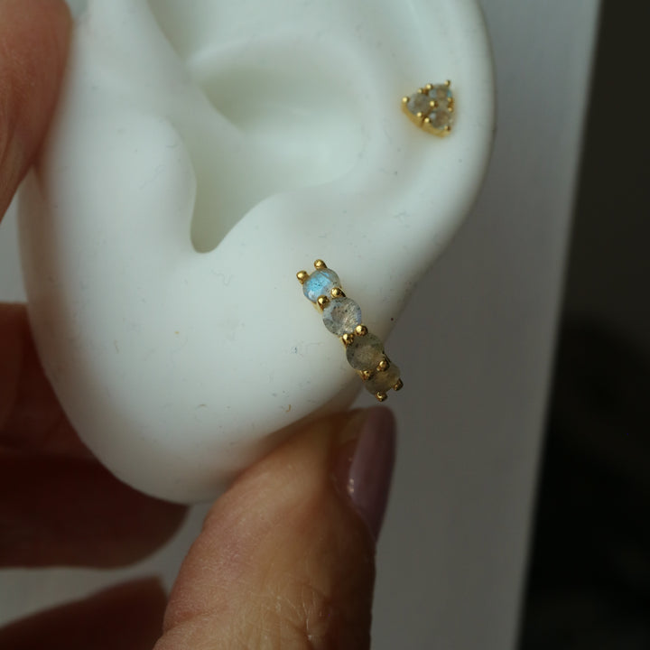 Natural labradorite gold vermeil over silver dainty huggie hoop earrings 