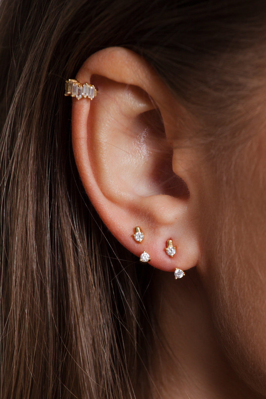 Dainty Silver Ear Jacket front back stud Earrings