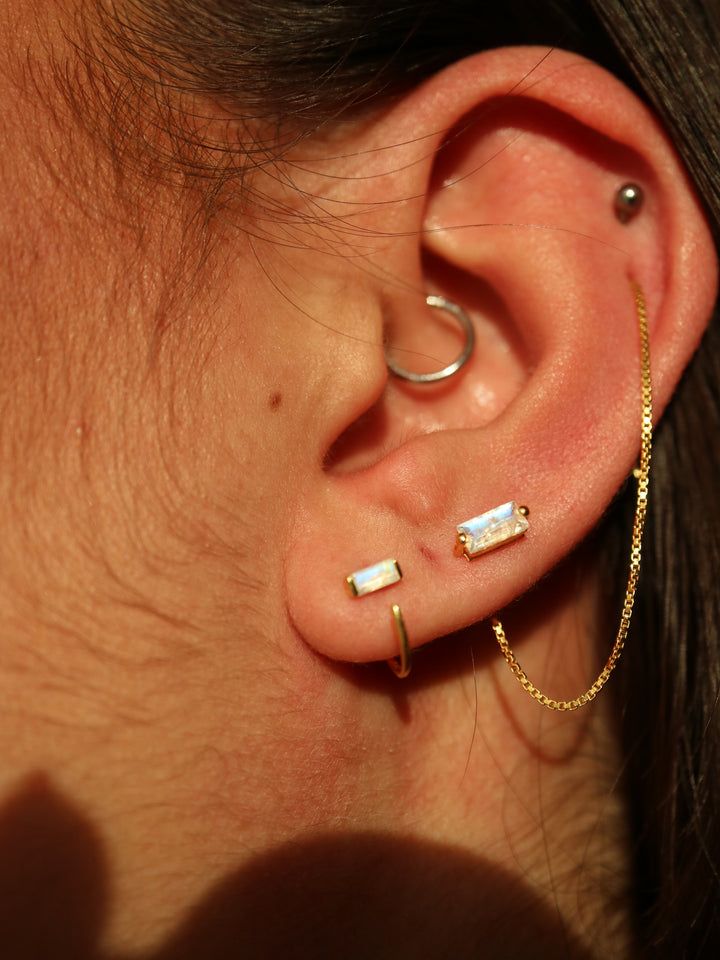 Rainbow Moonstone Threader Chain Gold cartilage helix Earrings