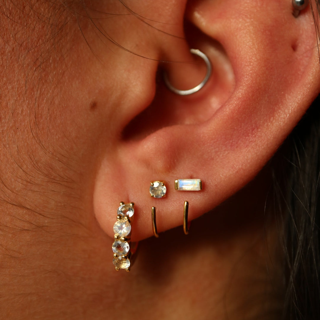 natural moonstone huggie open hook earrings made of sterling silver