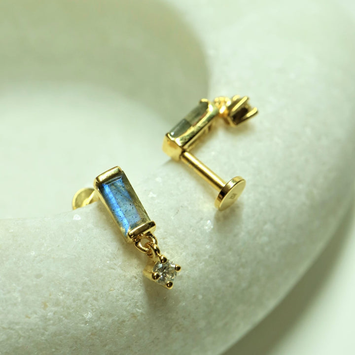 Baguette Labradorite Dangle Gold Labret Earrings