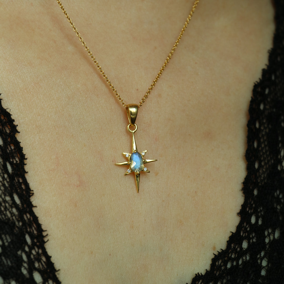 natural labradorite the north star celestial gold filled chain pendant necklace
