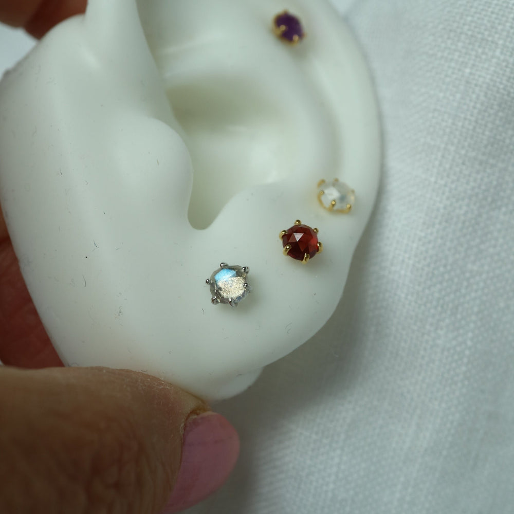 mozambique red natural garnet sterling silver labret stud earrings with internally threaded screw flat backs