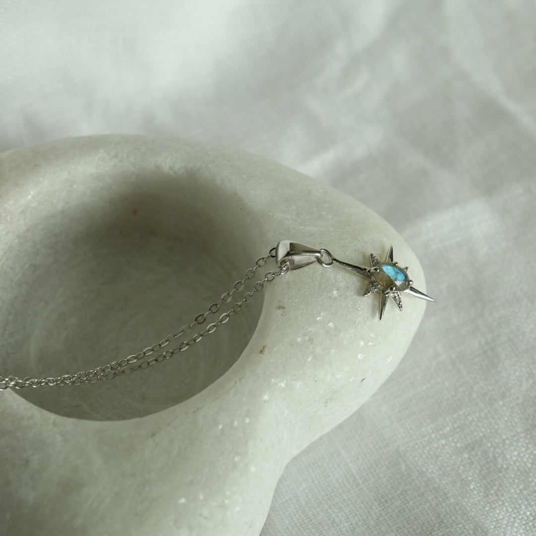 The North Star celestial sterling silver pendant necklace with natural labradorite and zircons