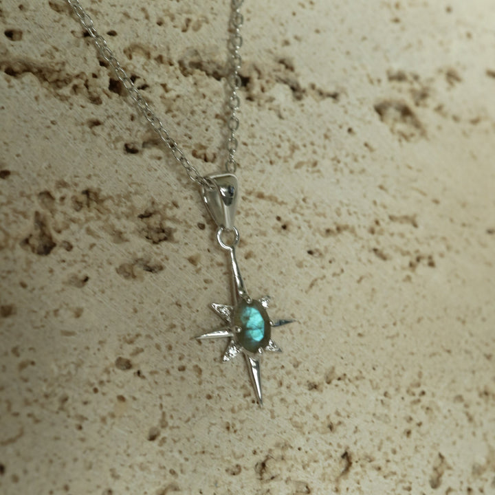 The North Star celestial sterling silver pendant necklace with natural labradorite and zircons