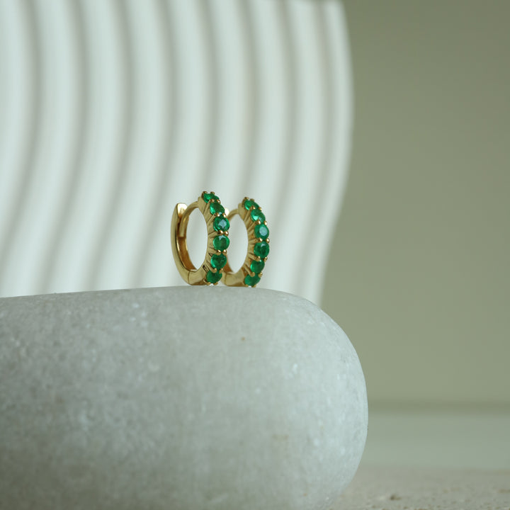 Natural genuine zambian emerald green gemstone sterling silver 14 k gold vermeil huggies hoop earrings dainty minimalist