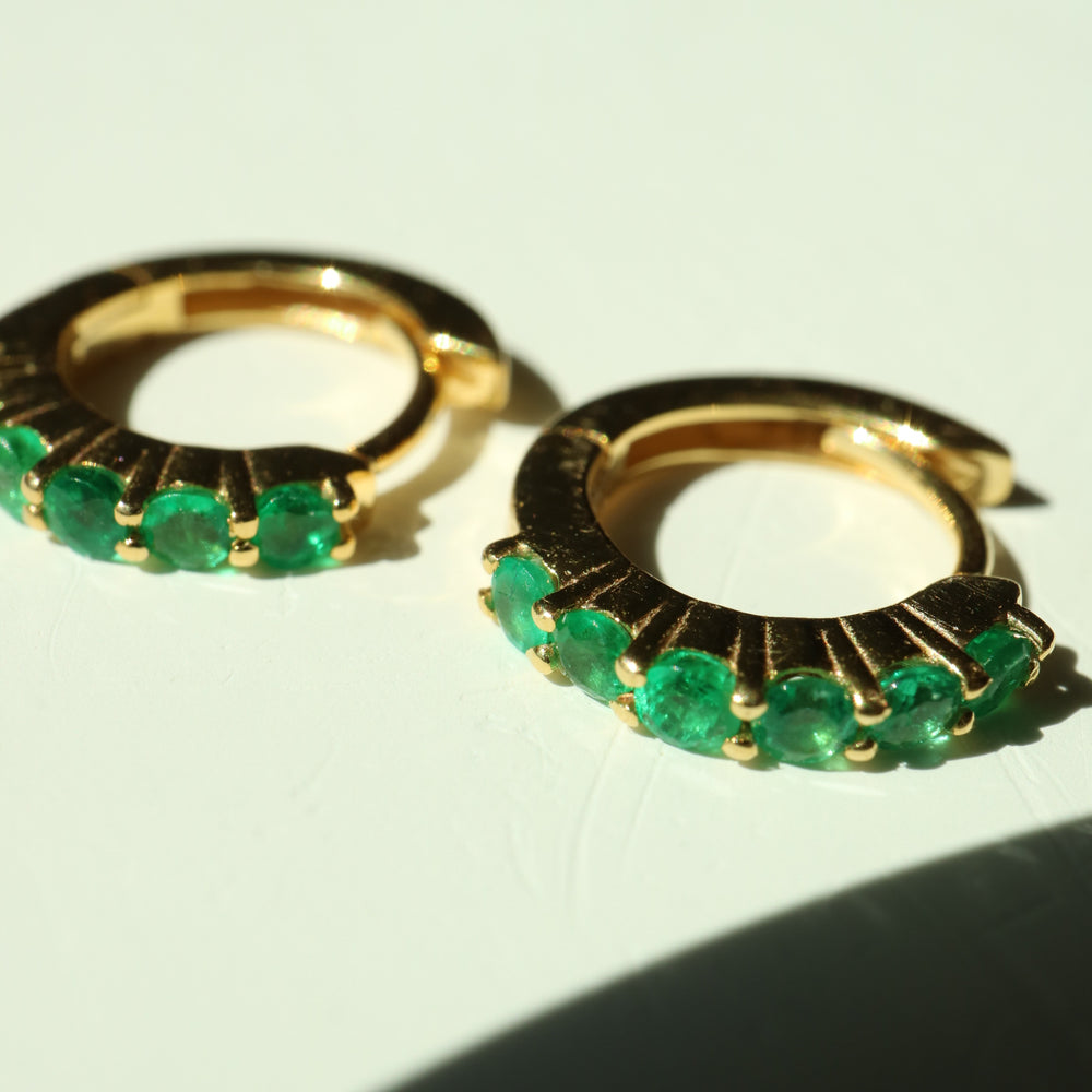 Natural genuine zambian emerald green gemstone sterling silver 14 k gold vermeil huggies hoop earrings dainty minimalist