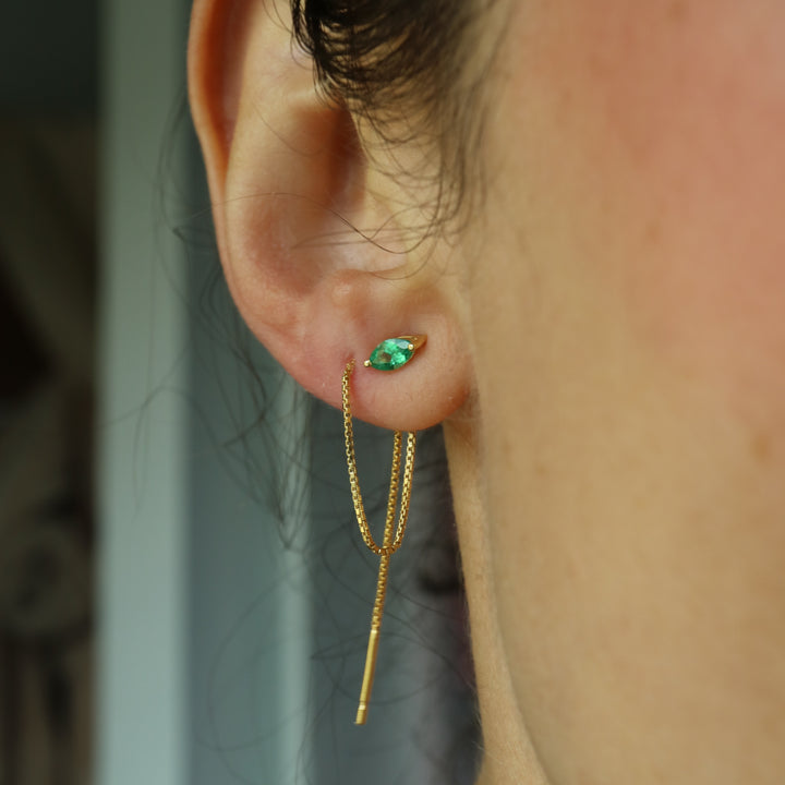 Natural Marquise Emerald Gold Chain Earrings