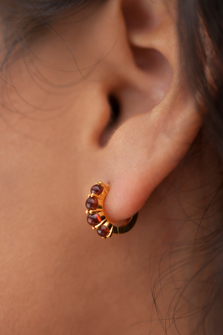  Natural Garnet Gold vermeil Huggie Hoop Silver Earrings