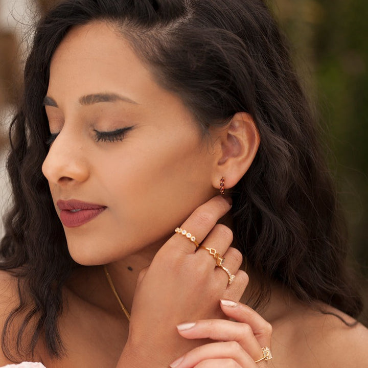 Natural Mozambique Garnet Silver Huggie Hoop Earrings 