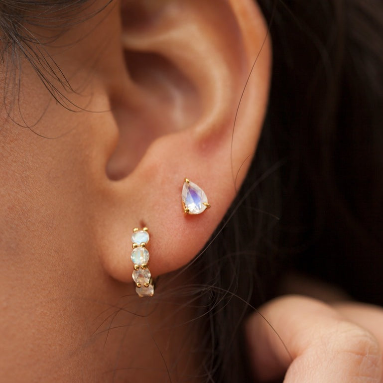rainbow moonstone pear cut sterling silver gold vermeil stud earrings for bride every day wear