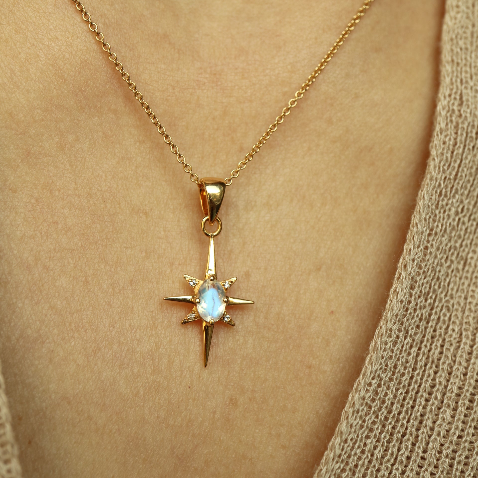 Rainbow Moonstone The North Polar Star Pendant Necklace
