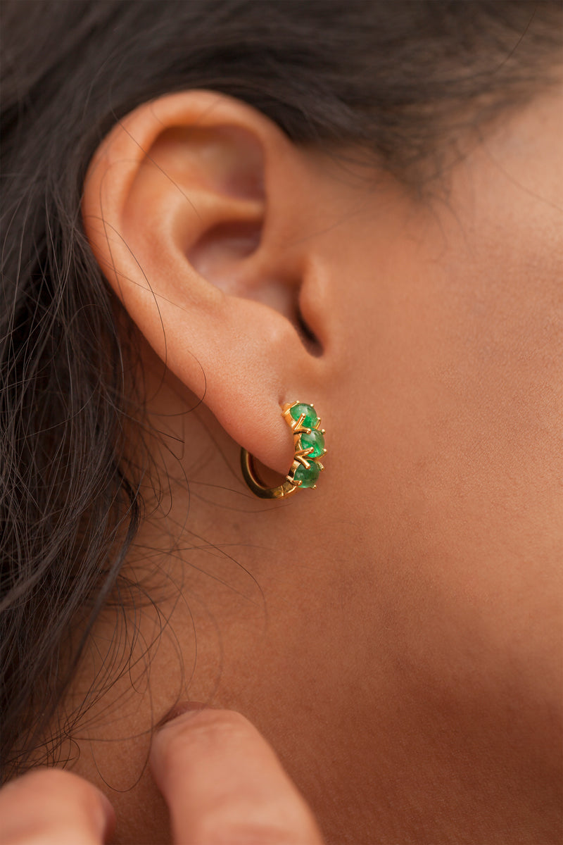 zambian emerald silver gold vermeil huggie hoop earrings 