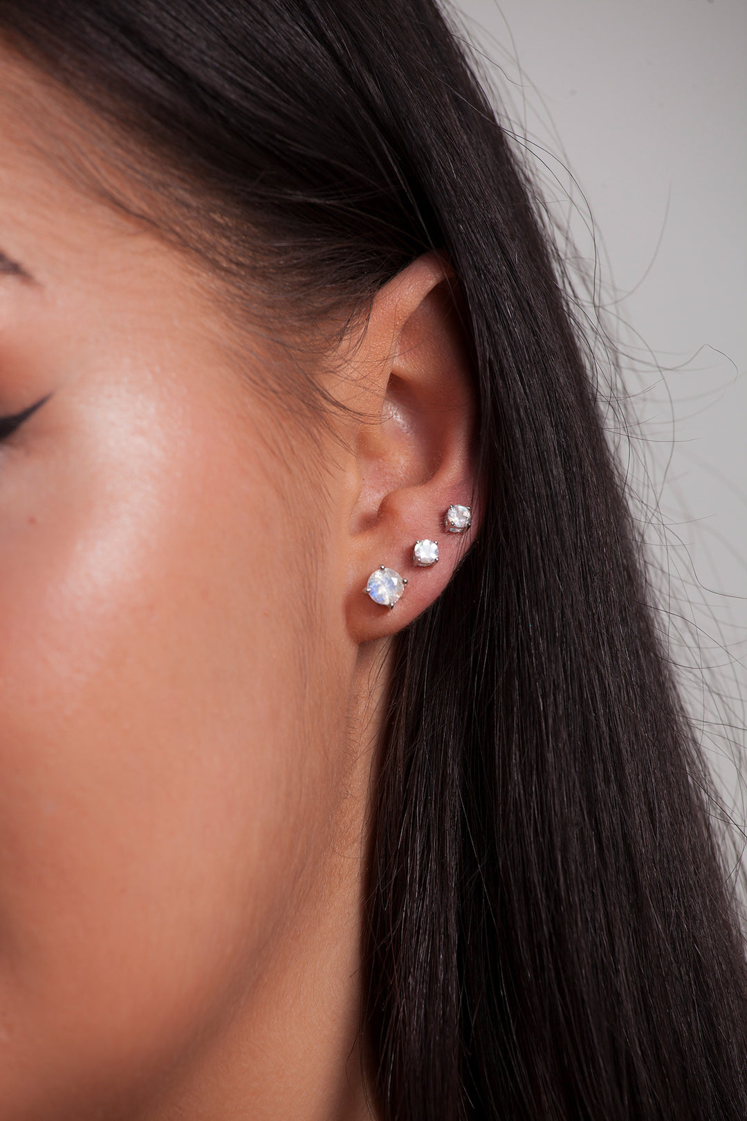Rainbow moonstone sterling silver stud earrings