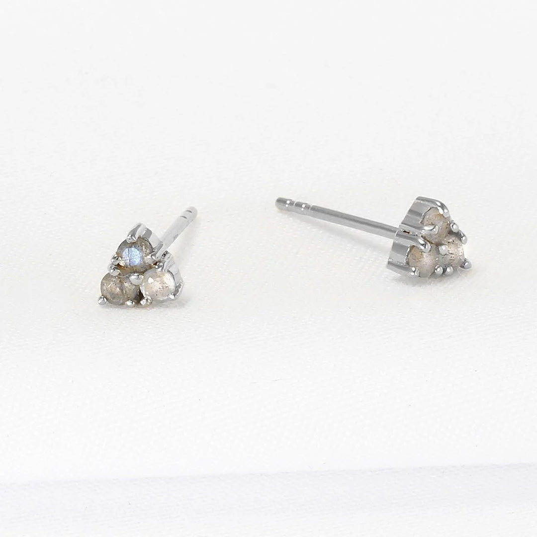Labradorite Trio Tiny dainty Silver stud Earrings