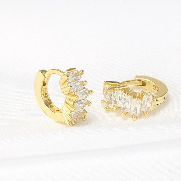 Baguette CZ Gold Huggie Earrings