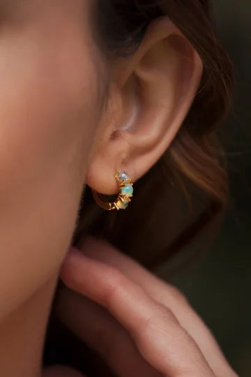 ethiopian opal gold vermeil silver huggie earrings