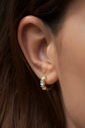 Ethiopian Opal Silver Hoop huggie Earrings