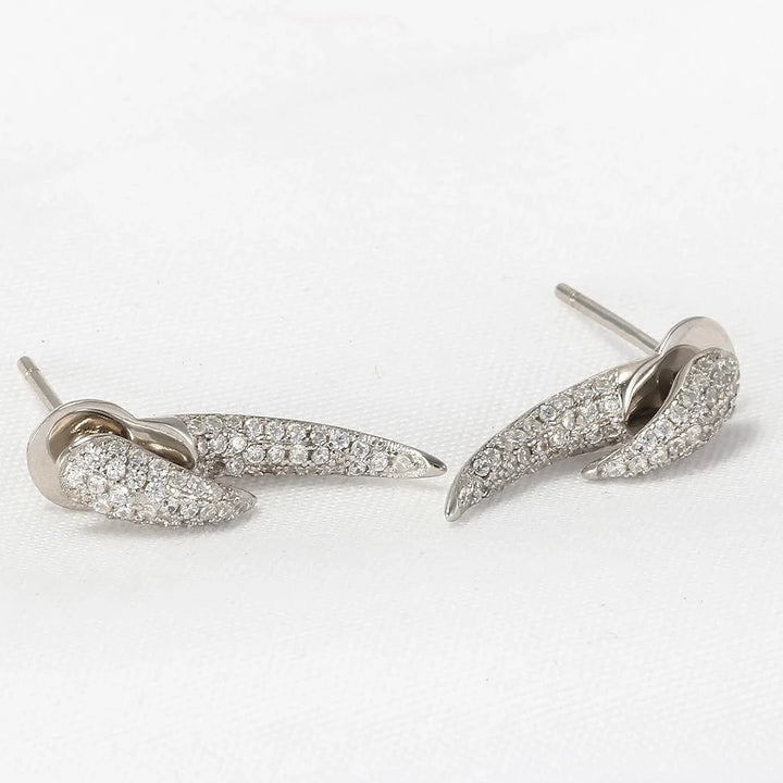 Front Back  Ear Jacket Claw Husk Spike Silver Stud Earrings