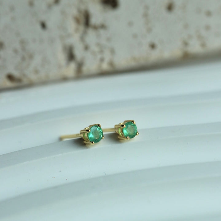 3 mm Zambian Emerald Gold Earrings