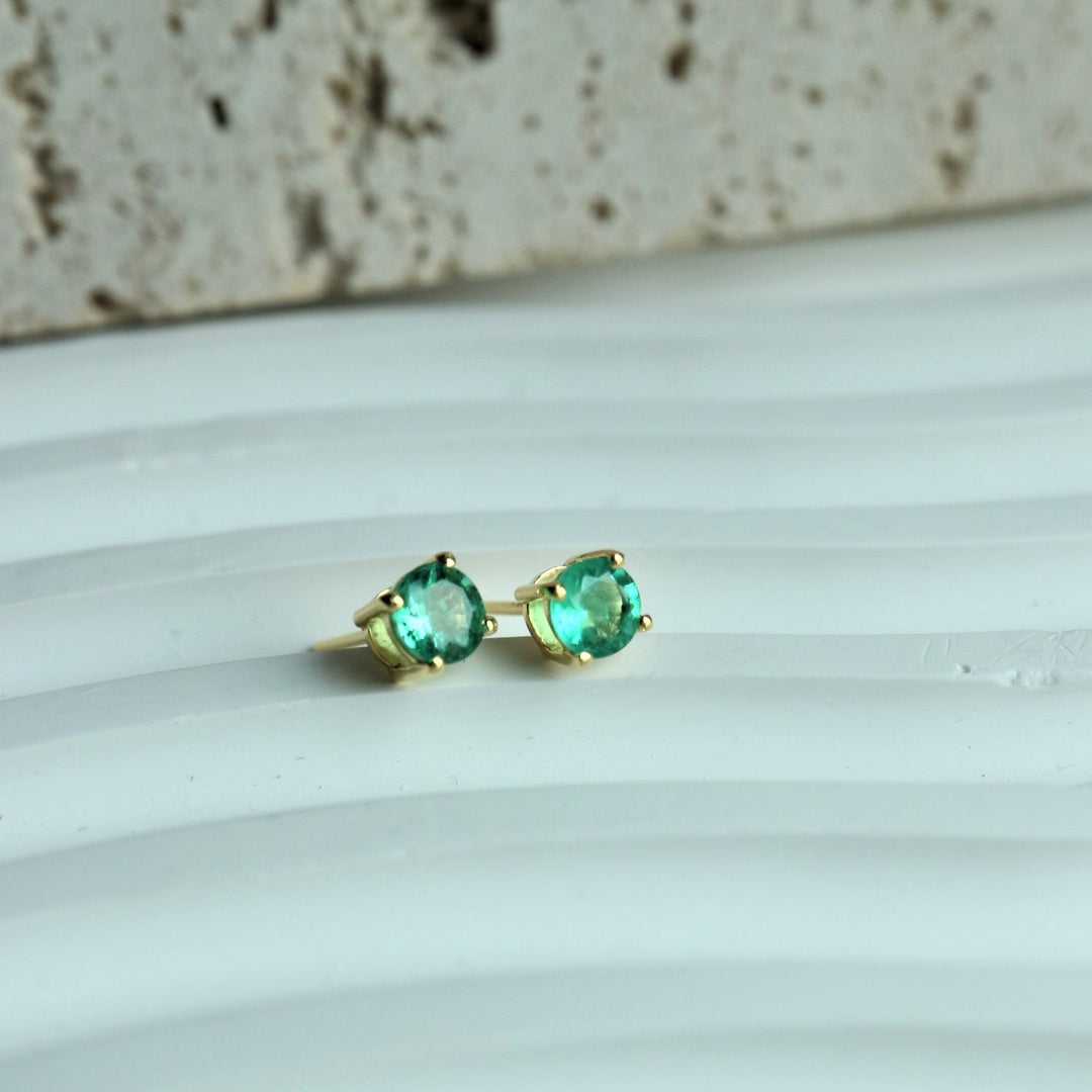 5 mm Zambian Emerald Gold Earrings
