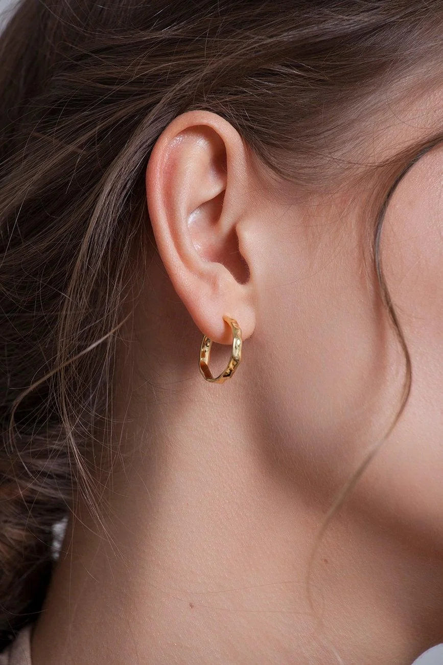 Hammered Medium Gold Hoop Earrings