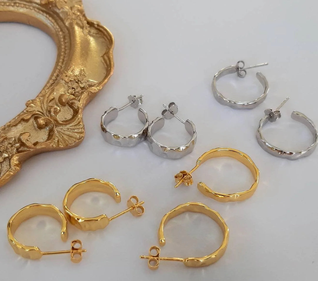 Hammered Medium Gold Hoop Earrings