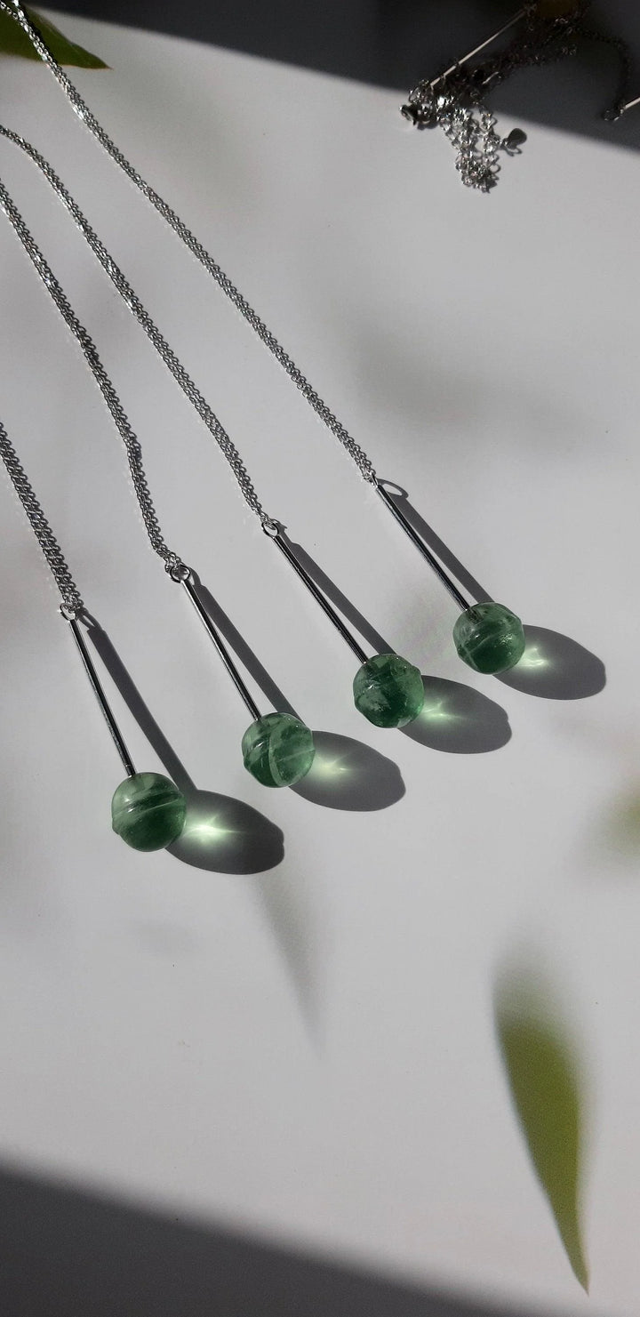 Green Fluorite Lollipop Silver  Chain statement long layering Necklace